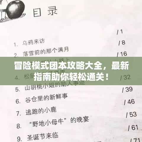 冒险模式团本攻略大全,最新指南助你轻松通关!